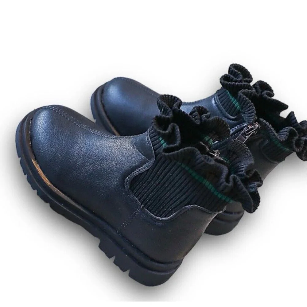 Big Girls Ankle Booties Black Chelsea Boots Size EU 36 US 6 Casual Warm Side Zip